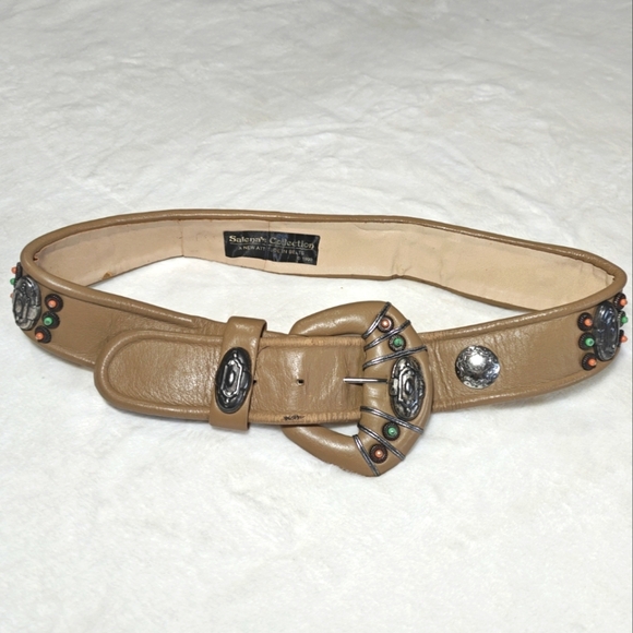 Salenas collection Accessories - Salena's Collection Womens Belt Leather Tan Jeweled Buckle Boho Vintage Y2K